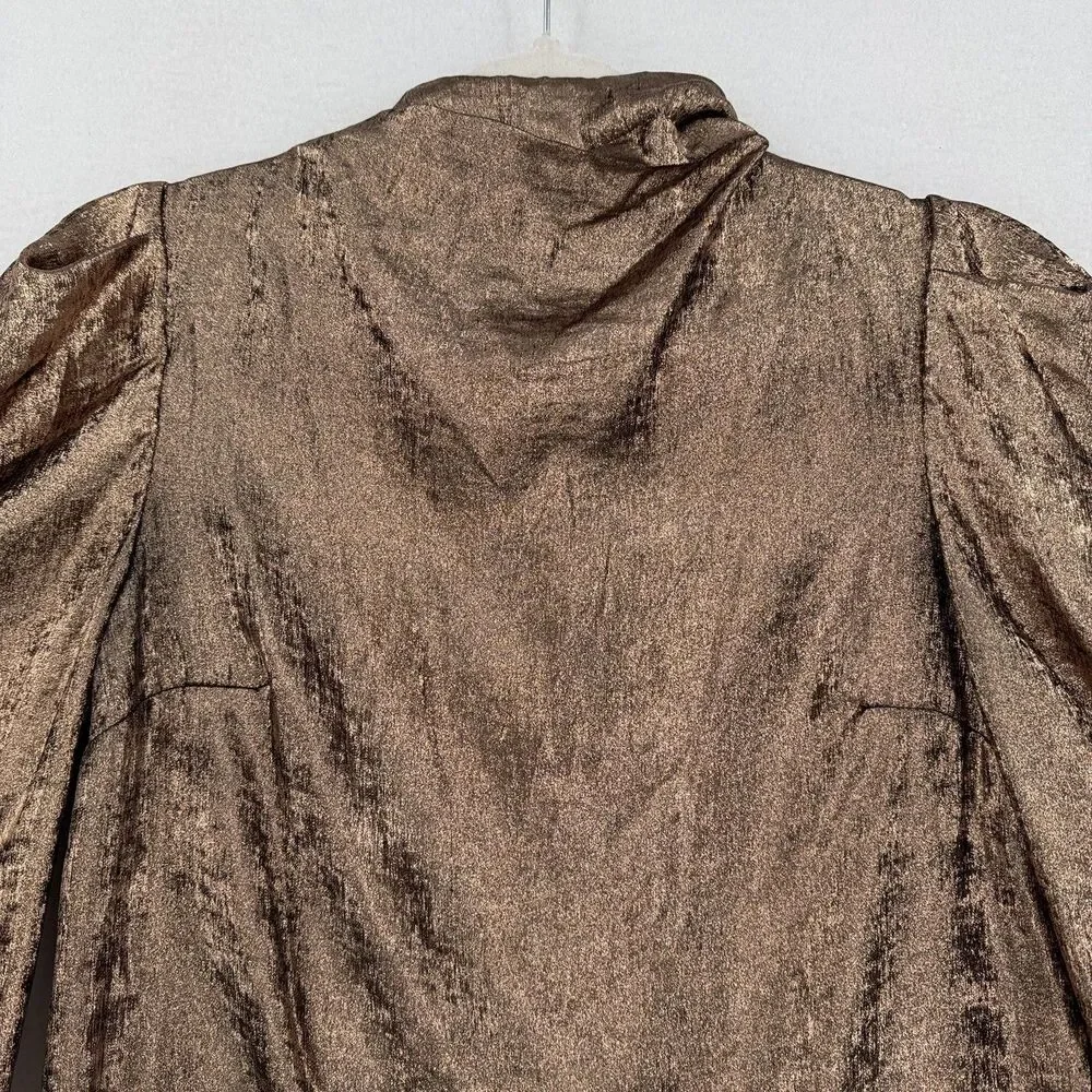 Future Collective Kahlana Barfield Brown Top XXS Bronze Metallic Puff Sleeve